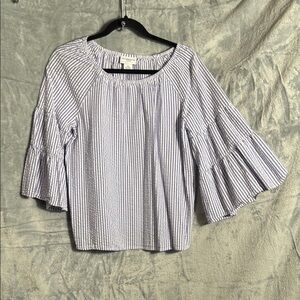 Liz Claiborne top women’s  petite Med Blue Striped cotton blend lightweight boho